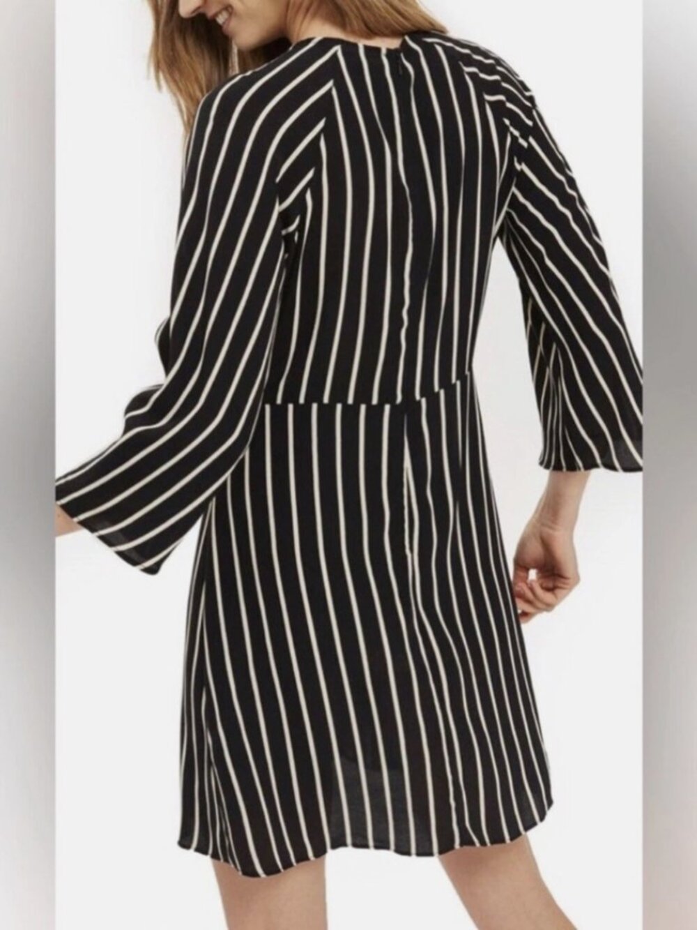 TOPSHOP Womens Black/Cream Long Sleeved Striped Dress Size 2